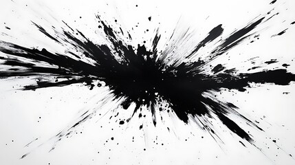 Abstract Ink Splash Art - Dynamic Black Ink Explosion on White Canvas,painted Grunge badge brush