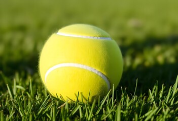 A yellow tennis ball on a grassy field