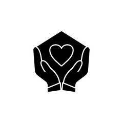 Hands holding house with heart vector icon, care concept icon