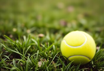 A yellow tennis ball on a grassy field