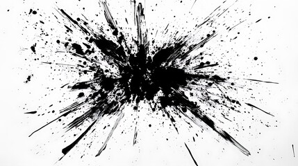 Abstract Ink Splash Art - Dynamic Black Ink Explosion on White Canvas,painted Grunge badge brush