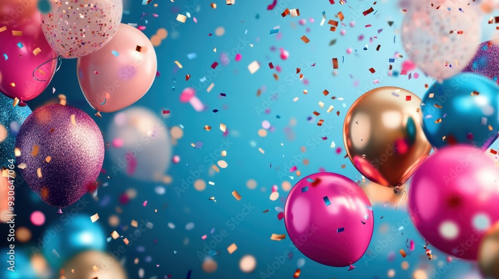 Poster background for text. baubles and cut large confetti and balloons perfect to have as a card . created by ai