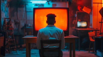 Obraz premium the alone man watching the tv