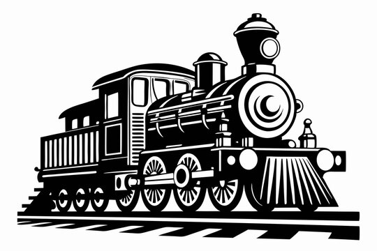 recommend clip art: A Vintage train on railroad silhouette vector illustration.