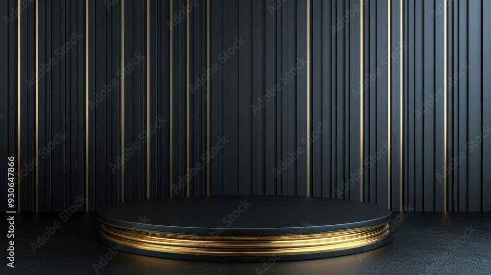 Aufkleber black gold tone e-commerce product display 3d stage horizontal version web page background