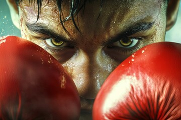 Young boxer prepares for a match with intense focus in a well-lit training facility