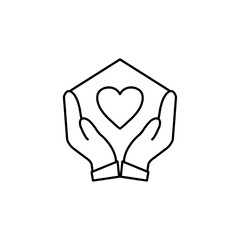 Hands holding house with heart vector icon, care concept icon