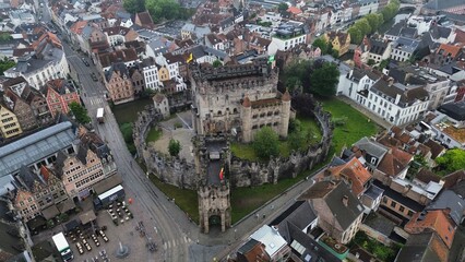 drone photo Castle of the Counts of Flanders Ghent belgium europe