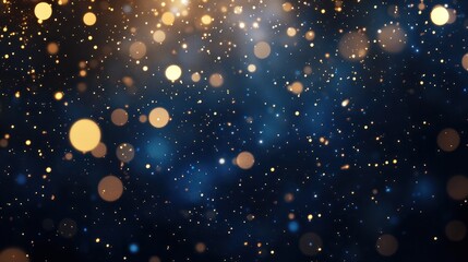 Christmas Golden light shine particles bokeh on navy blue background, background, abstract background with Dark blue and gold particle