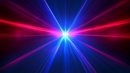 Blue and red laser beams radiating from the center of an abstract background, creating dynamic light rays that illuminate the dark space