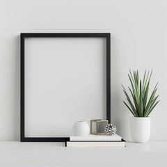 Modern Black Picture Frame Displayed on a Minimalist White Shelf