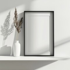 Sleek Modern Black Picture Frame Displayed on Minimalist White Shelf