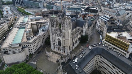 drone photo Saints-Michel-et-Gudule Cathedral brussels belgium europe