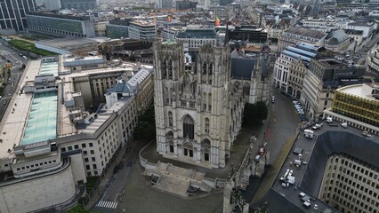 drone photo Saints-Michel-et-Gudule Cathedral brussels belgium europe