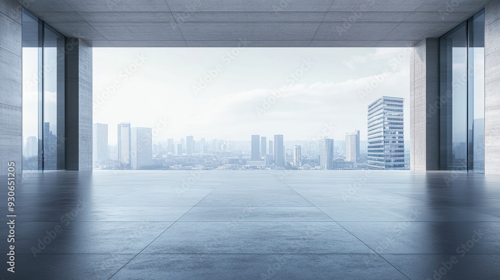Poster empty space on a 3d discount banner with floating text area and modern business buildings hightech v