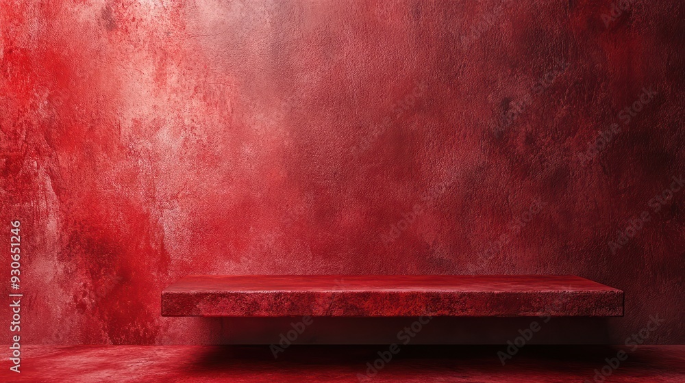 Poster empty red old textured background and stand display or shelf with studio for showing or design chris