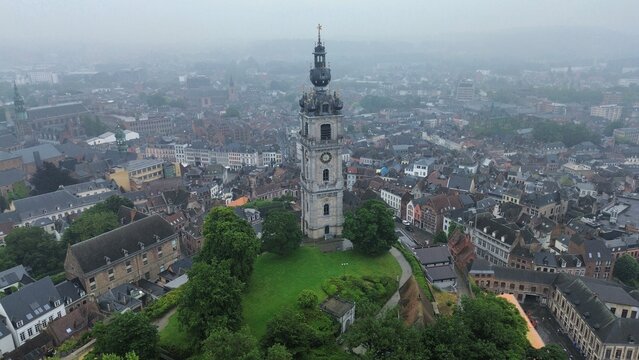 drone photo Mons belfry belgium europe