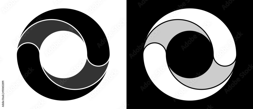 Poster abstract circles like eco concept logo or icon. abstract spiral swirl dynamic optical illusion. blac