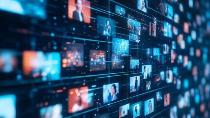 Worldwide communication by business using video conference application, Staff members engaged in virtual meeting event with partners, investors or international colleagues, Briefing, app, modern tech