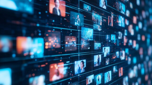 Worldwide communication by business using video conference application, Staff members engaged in virtual meeting event with partners, investors or international colleagues, Briefing, app, modern tech