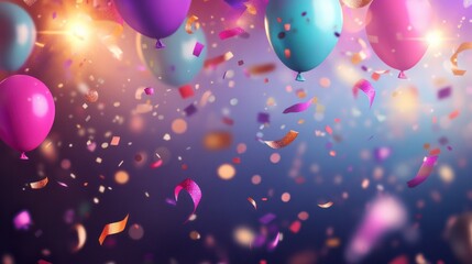 Party Background with lights, confetti, balloons and serpentine