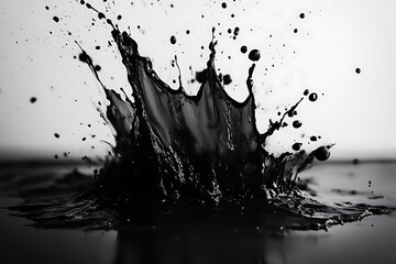 Fototapeta premium Abstract Ink Splash Art - Dynamic Black Ink Explosion on White Canvas,painted Grunge badge brush