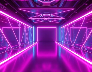 Fototapeta premium vibrant pink and blue hues glowing in geometric patterns create with ai