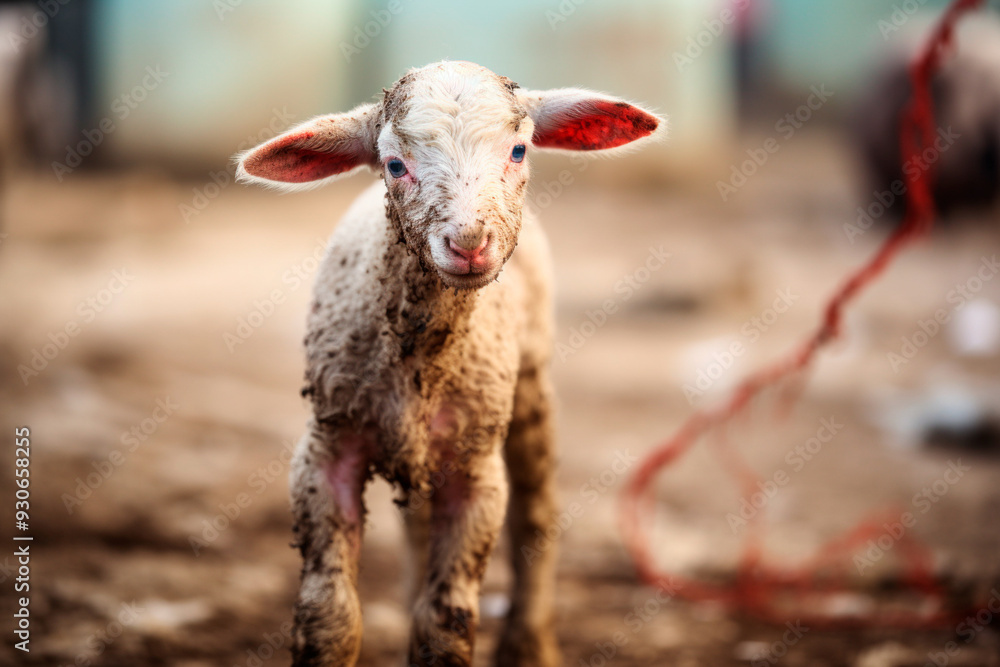 Wall mural representation of a lamb in agony, symbolizing jesus' love for all.