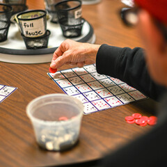 game games bingo senior seniors tabletop card, hand, table, people, person, hands, casino, table, betting, chips, gambling