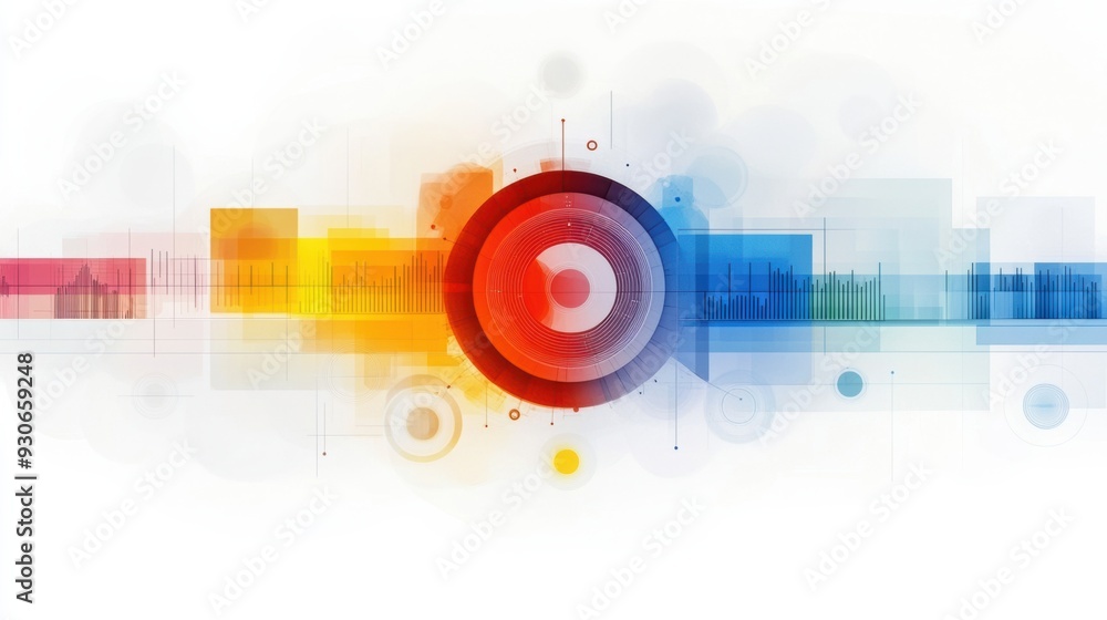 Poster a colorful abstract image of a speaker with different colored circles, ai