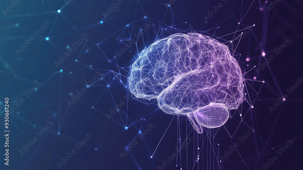 Fototapete ai brain made of glowing lines and dots, showcasing futuristic technology. human brain activity with