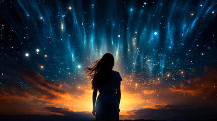 Fototapeta premium Woman under the starry night sky