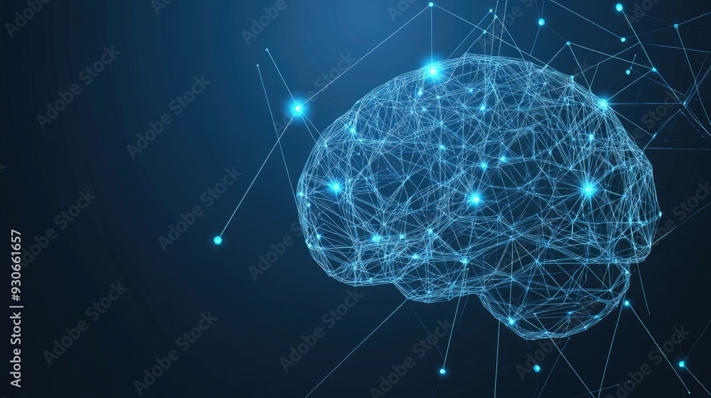 Poster ai brain made of glowing lines and dots, showcasing futuristic technology. human brain activity with