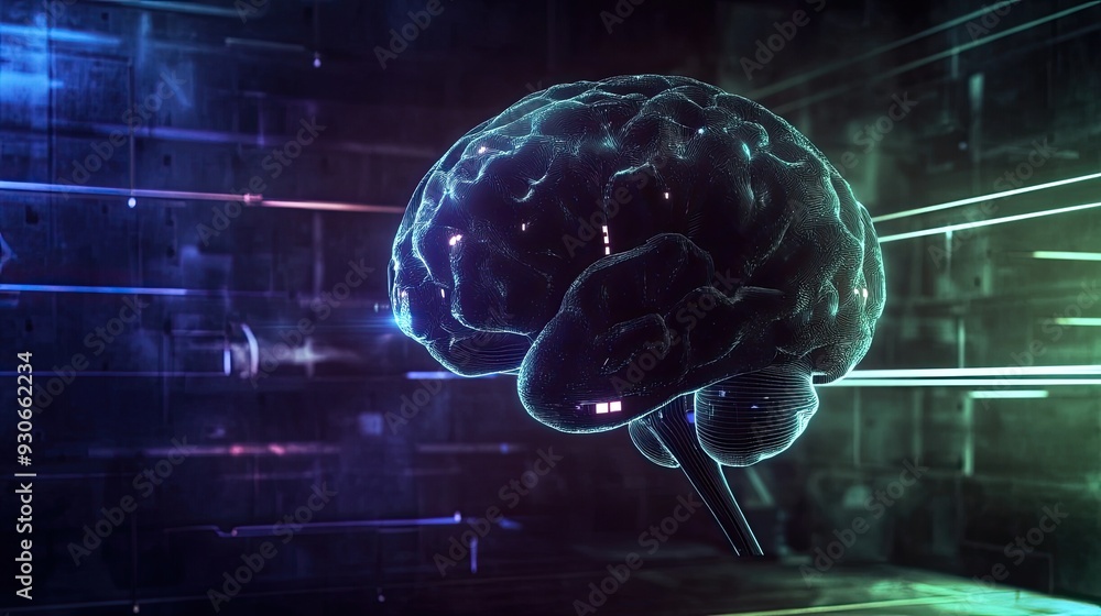 Aufkleber ai brain made of glowing lines and dots, showcasing futuristic technology. human brain activity with