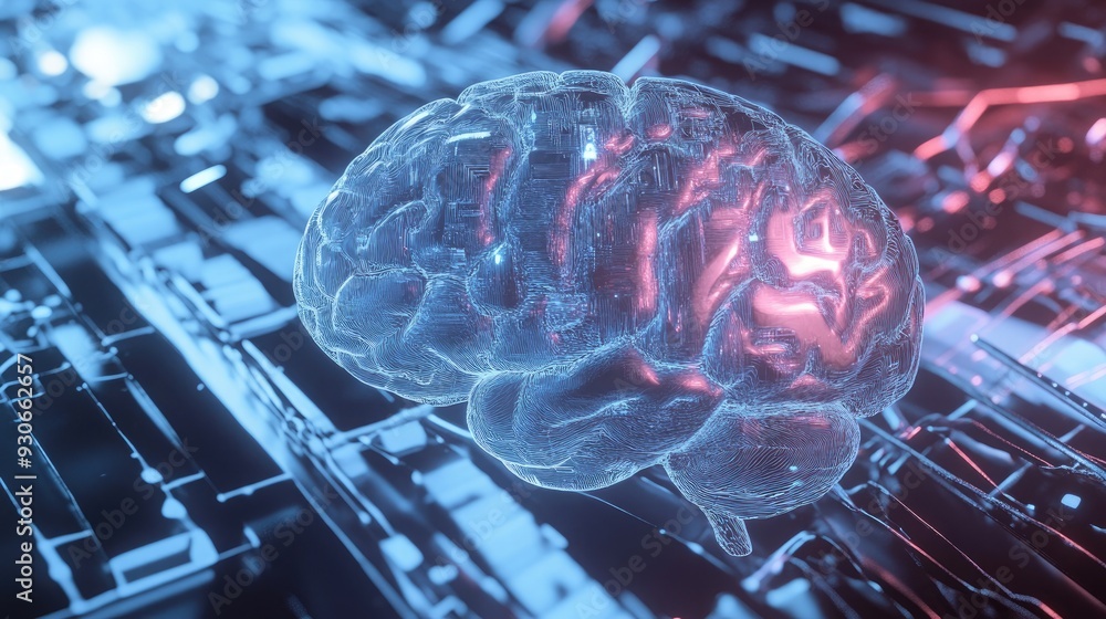 Poster ai brain made of glowing lines and dots, showcasing futuristic technology. human brain activity with
