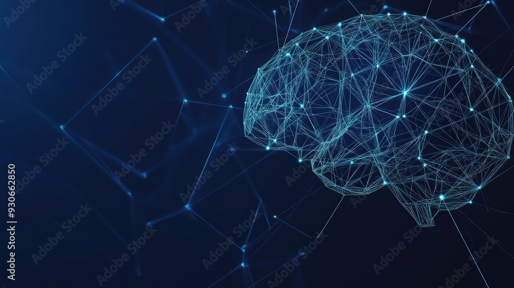 Poster ai brain made of glowing lines and dots, showcasing futuristic technology. human brain activity with