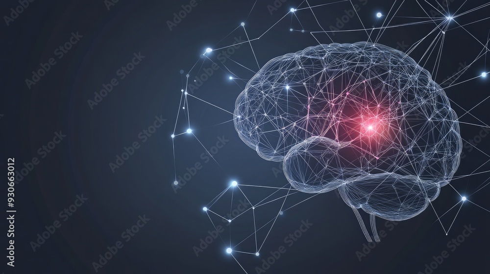 Poster ai brain made of glowing lines and dots, showcasing futuristic technology. human brain activity with