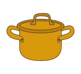 Metal cooking pots with lid vector illustration. Household, kitchen element
