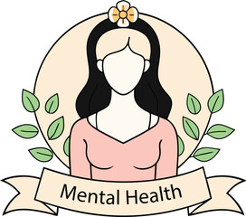 The concept of mental health. A young woman smiles and hugs her brain, symbolizing concern for mental health. Flat vector illustration