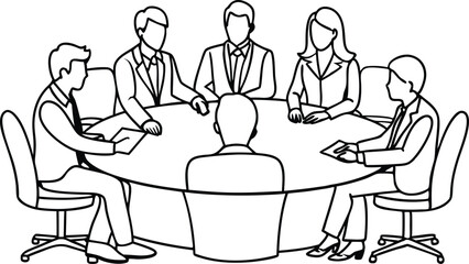 business people meeting in office line art illustration