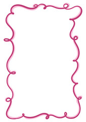 Romantic curly decorative vector frame. Elegant wavy clipart element in hand-drawn style. Isolated decoration in burgundy color. Suitable for wedding or birthday invitation, poster, greeting card.