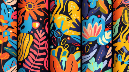Creative abstract seamless patterns with hand-drawn elements, perfect for unique designs.