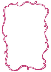 Romantic curly decorative vector frame. Elegant wavy clipart element in hand-drawn style. Isolated decoration in burgundy color. Suitable for wedding or birthday invitation, poster, greeting card.