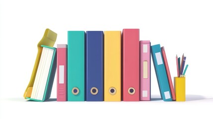 A row of colorful binders, a notepad, and pencils represent organization, knowledge, and the tools for achieving success.