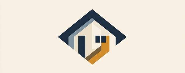 Minimalist architectural logo design with geometric shapes in blue and orange