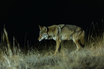 Fototapeta premium Nocturnal Predator in Natural Habitat Hunting Under Moonlight Ambiance