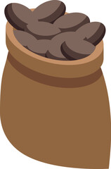 Full burlap sack overflowing with coffee beans