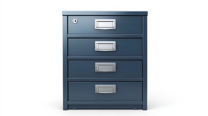 A sturdy blue metal filing cabinet with four drawers, each with a secure lock, ideal for organizing important documents and keeping them safe.