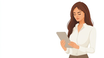 Young Professional Woman Using Digital Tablet - Business and Technology Concept Illustration