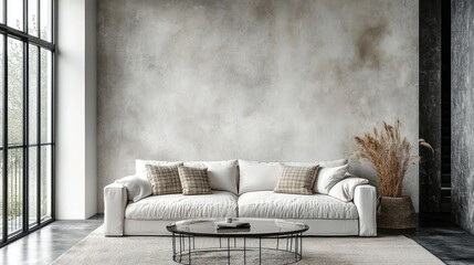 Minimalist Living Room with White Sofa and Neutral Decor in Modern Home Design